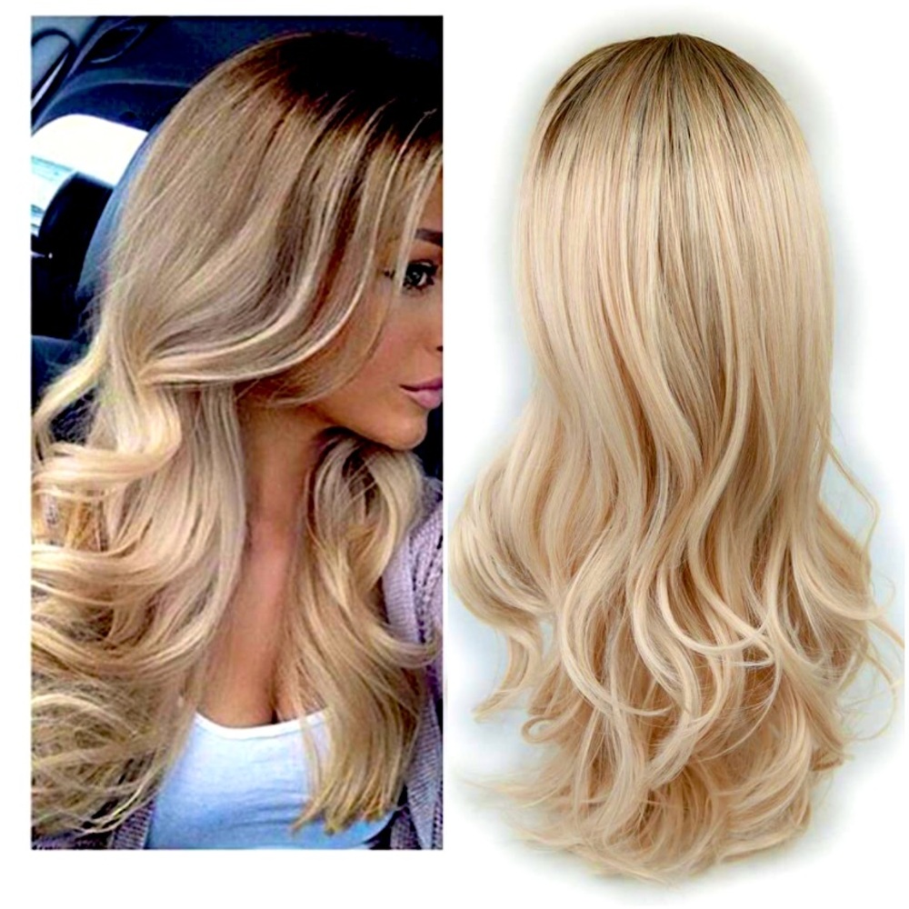 Brown to Ash Blonde Ombré Synthetic Hair ADULT Wig NWOT